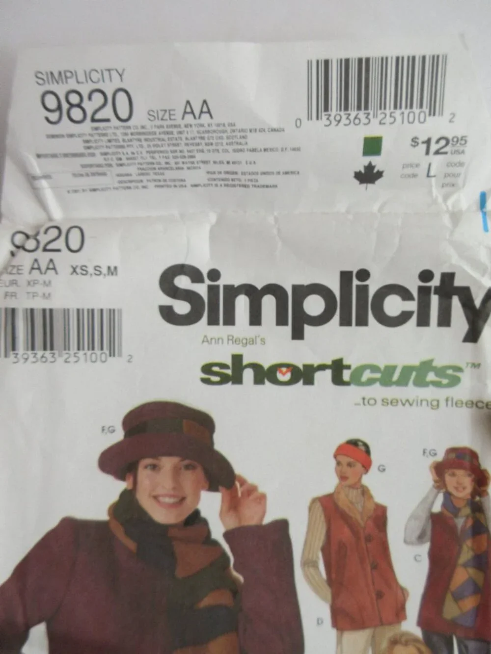 Simplicity Pattern 9820 Misses Jacket, Vest, Scarf, Hat, Headband UNCUT XS S M